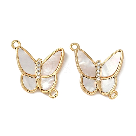 Brass Clear Cubic Zirconia Pave Natural Shell Butterfly Connector Charms KK-P283-08G-1