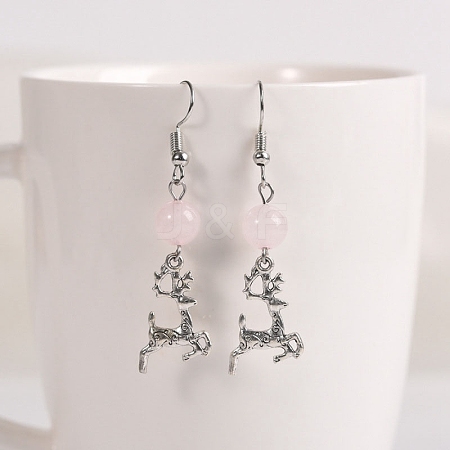 Natural Rose Quartz Dangle Earrings PW-WG00749-03-1