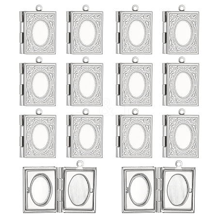 16Pcs 316 Stainless Steel Locket Pendants STAS-ME0003-42-1
