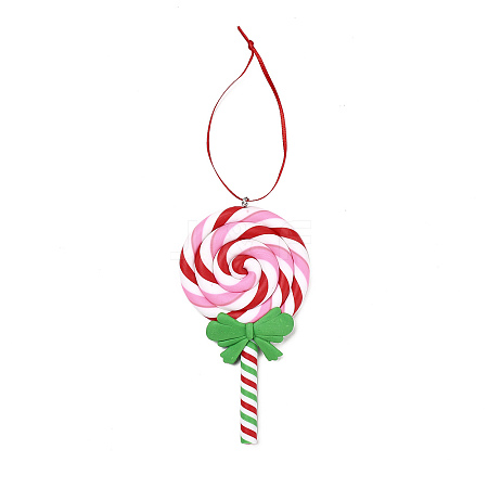 Christmas Lollipop Handmade Polymer Clay Pendant Decorations HJEW-P017-02F-1