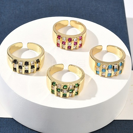 Brass Micro Pave Cubic Zirconia Cuff Open Rings RJEW-C158-04G-1
