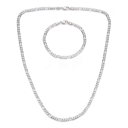 Brass Figaro Chain Necklaces and Bracelets Sets SJEW-N0039-01P-1