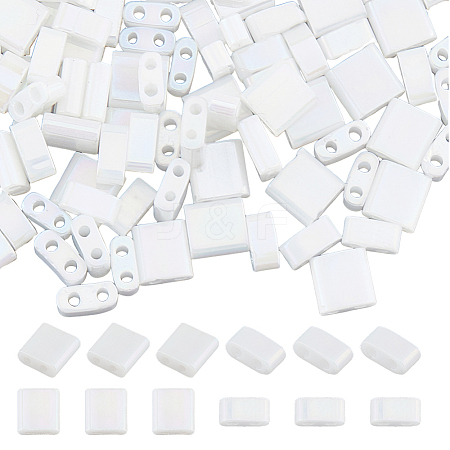 300Pcs 2 Styles 2-Hole Opaque Colours Glass Seed Beads SEED-HS0001-06B-1