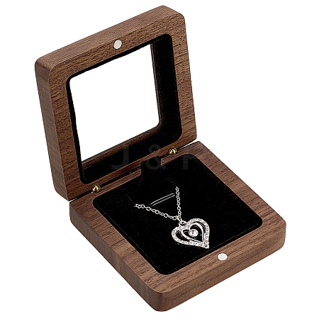 Wood Brooch Storage Magnetic Boxes with Acrylic Window CON-WH0085-244-1