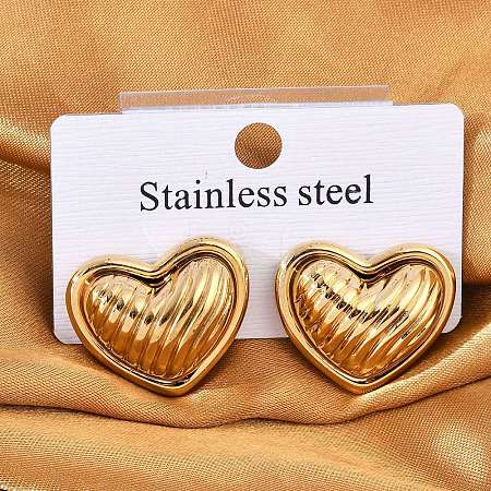 304 Stainless Steel Two Tone Heart Stud Earrings EJEW-M073-09G-1
