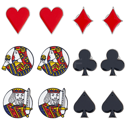 12Pcs 6 Styles Playing Card Sign Enamel Pin JEWB-FH0002-59-1
