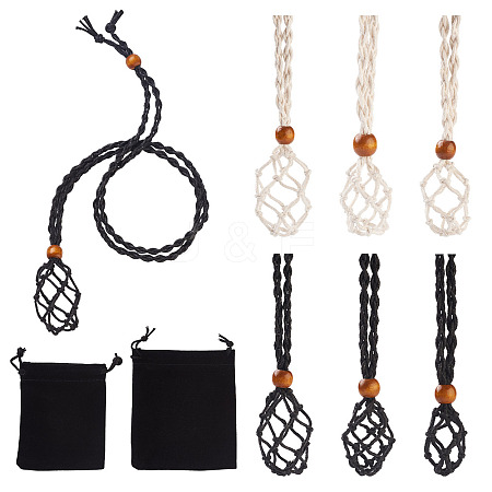 6Pcs Adjustable Braided Waxed Cord Macrame Pouch Necklace Making FIND-YS0001-10-1