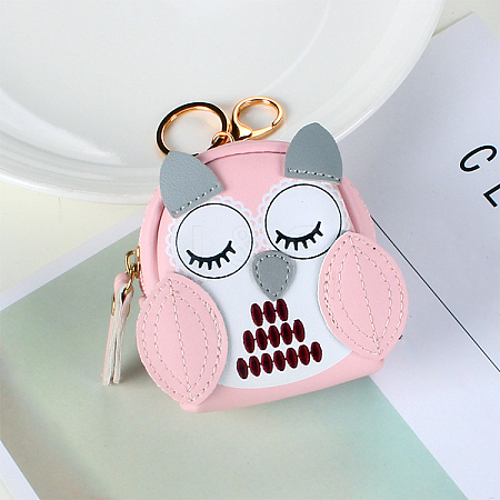 Women's Lady Owl Mini Coin Purse PU Leather Keychain ANIM-PW0003-056A-1