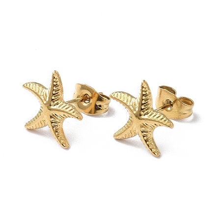 Ion Plating(IP) 304 Stainless Steel Starfish Stud Earrings for Women X-EJEW-I285-06G-1