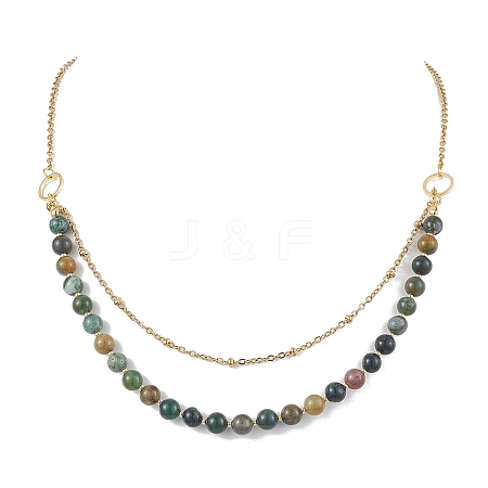 6mm Round Natural Indian Agate Beaded Lariat Necklaces NJEW-JN04964-1