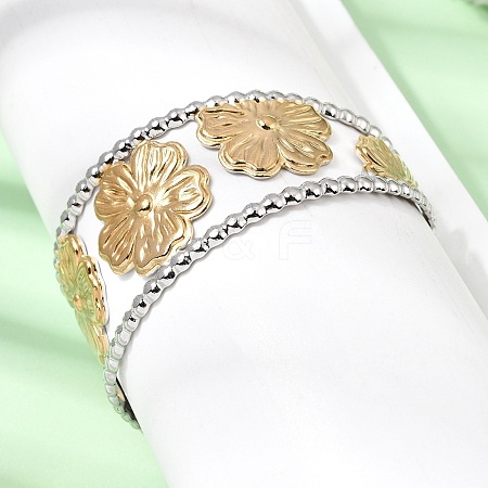 29MM Two Tone 304 Stainless Steel Hollow Flower Cuff Bangles for Women SA-CBAB767-25GP-1