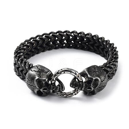 304 Stainless Steel Skull Head Herringbone Chains Bracelets for Men & Women BJEW-D031-29B-1