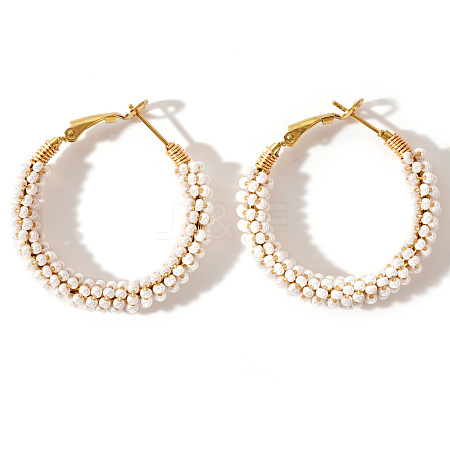 Sweet and Stylish Round Pearl Hoop Earrings for Women WW3480-1