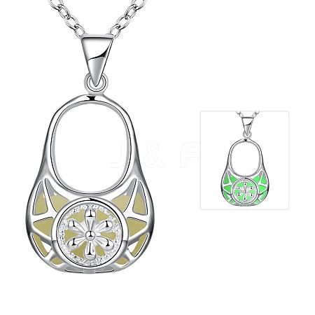 Zinc Alloy Hollow Handbag Noctilucent Necklaces NJEW-BB03087-A-1