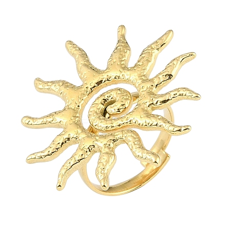 Ion Plating(IP) Textured Sun 304 Stainless Steel Adjustable Rings for Women X-RJEW-H231-01G-1