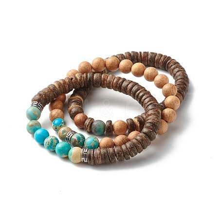 Wood Beads Stretch Bracelet Sets for Girl Women BJEW-JB06766-1