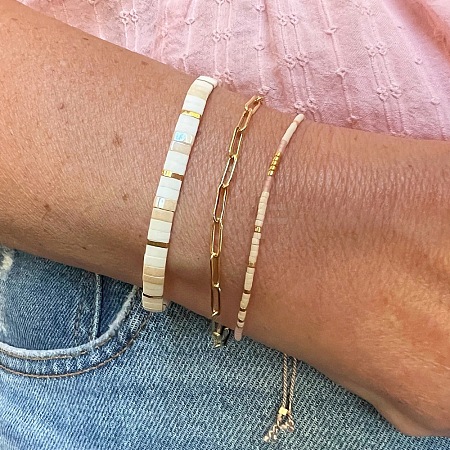 3Pcs 3 Styles 304 Stainless Steel Paperclip Chain Bracelets & Glass Seed Bead Stretch & Slider Bracelets for Women SL8246-1-1