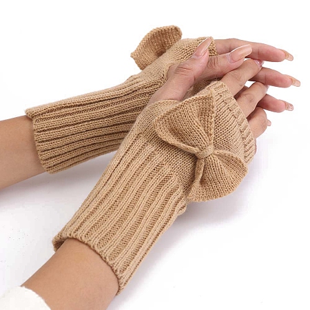 Acrylic Fibers Bowknot Knitting Fingerless Gloves PW-WG73400-09-1