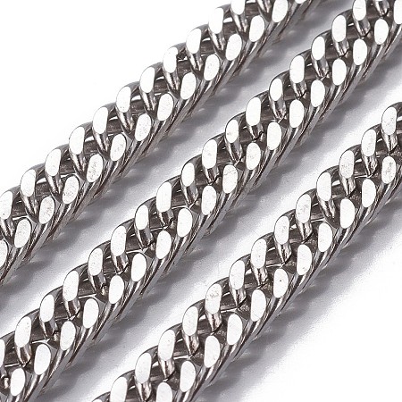 Non-Tarnish 3.28 Feet 201 Stainless Steel Cuban Link Chains X-CHS-P007-23P-1