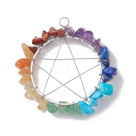 Chakra Gemstone Chips Copper Wire Wrapped Big Pendants PALLOY-JF02553-01-1