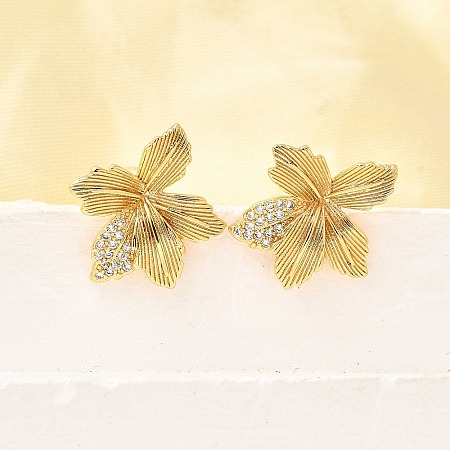 Flower Brass Micro Pave Cubic Zirconia Stud Earrings EJEW-B148-08C-G-1