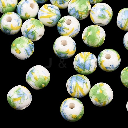 Floral Printed Porcelain Beads PORC-Q199-8mm-10-1