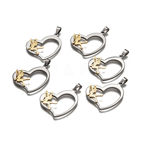 Heart with Fairy 304 Stainless Steel Grade A Rhinestone Pendants X-STAS-O065-12-1