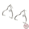 Rhodium Plated 925 Sterling Silver with Clear Cubic Zirconia Stud Earring Findings STER-Q192-01P-1