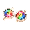 CCB Plastic Frame with Polymer Clay Smiling Face Flower Beads Flat Round Links Connector Charms KK-D103-10A-RG-2