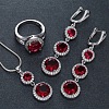 Flat Round Alloy Cubic Zirconia Pendant Necklaces & Hoop Earrings & Rings Sets FS-WG75211-04-1
