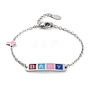 201 Stainless Steel Cross & Rectangle with Word Baby Link Bracelets BJEW-B090-01A-07-1