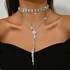 Brass Full Rhinestone Flat Round Tassel Y Necklaces for Women NJEW-M104-01S-02-1