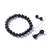 Natural Black Stone Round Beads Stretch Bracelets BJEW-JB04174-05-1