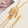 Vintage Gothic Style Brass Pave Cubic Zirconia Flower Long Tassel Lariat Necklace Brooch for Women GO0016-1-2