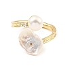 Natural Pearl Teardrop Open Cuff Ring with Clean Cubic Zirconia RJEW-K090-01G-3