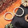 2Pcs 2 Styles Halloween Synthetic Turquoise Skull & Round Beaded Stretch Bracelet Sets for Men Women BJEW-JB12252-1