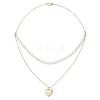 Natural Cultured Freshwater Pearl Potato Beaded Brass Heart with Letter Pendant Double Layer Necklaces NJEW-JN05392-02-4