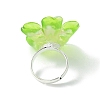 5Pcs 5 Colors Luminous Glow in the Dark Flower Resin Finger Rings Set RJEW-JR00641-S-3