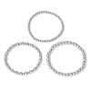 3Pcs 3 Styles Brass Round Beads Stretch Bracelets for Women BJEW-JB12796-4