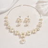 Flower Alloy Crystal Rhinestone & Plastic Pearl Link Chain Necklaces & Stud Dangle Earrings Sets FS-WGC22CC-02-5