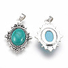 Oval Antique Silver Plated Alloy Synthetic Turquoise Pendants PALLOY-J502B-03AS-2