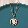 Brass Enamel Pink Flower Pendant 304 Stainless Steel Chain Necklaces for Women NJEW-D341-04G-3