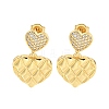 Heart Brass Pave Clear Cubic Zirconia Dangle Stud Earrings EJEW-M258-31G-1