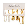 6Pairs Alloy Plastic Imitation Pearl Stud Earrings & Hoop Earrings WG38505-01-2