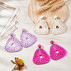 3 Pairs 3 Colors Raffia Grass Braided Triangle Dangle Stud Earrings for Women EJEW-FI0002-28-5