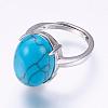 Adjustable Oval Natural & Synthetic Gemstone Finger Rings RJEW-P059-A-2