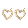 Brass ABS Plastic Pearl Hollow Heart Stud Earrings EJEW-L275-14G-04-4