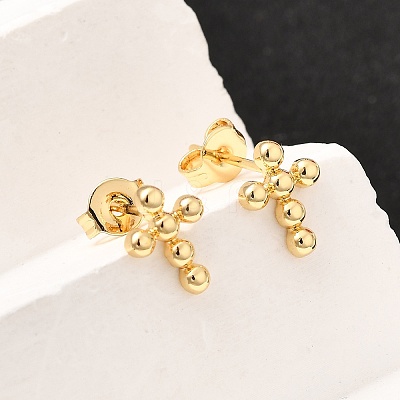 Brass Cross Stud Earrings EJEW-A135-18G-1
