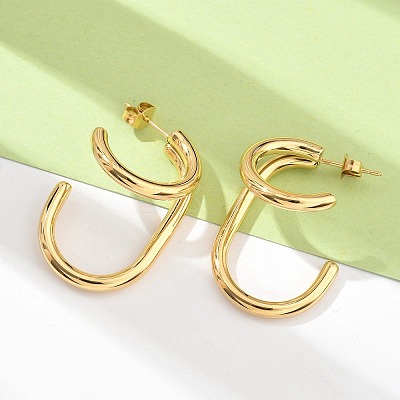 304 Stainless Steel Two-layer C-Shaped Stud Earrings EJEW-Z098-18G-1