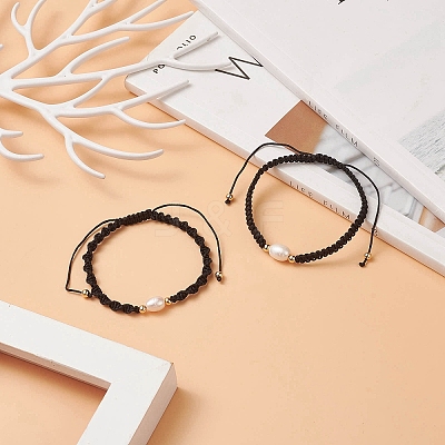 2Pcs 2 Style Natural Pearl Braided Bead Bracelets Set with Nylon Cord for Women BJEW-JB09141-02-1